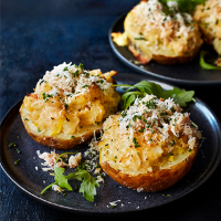 Twice baked potatoes with crab and gruyere